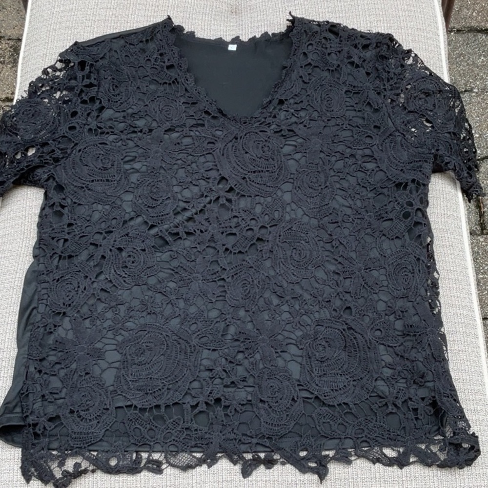 Black Cropped Oversized Blouse with Cut Out Details